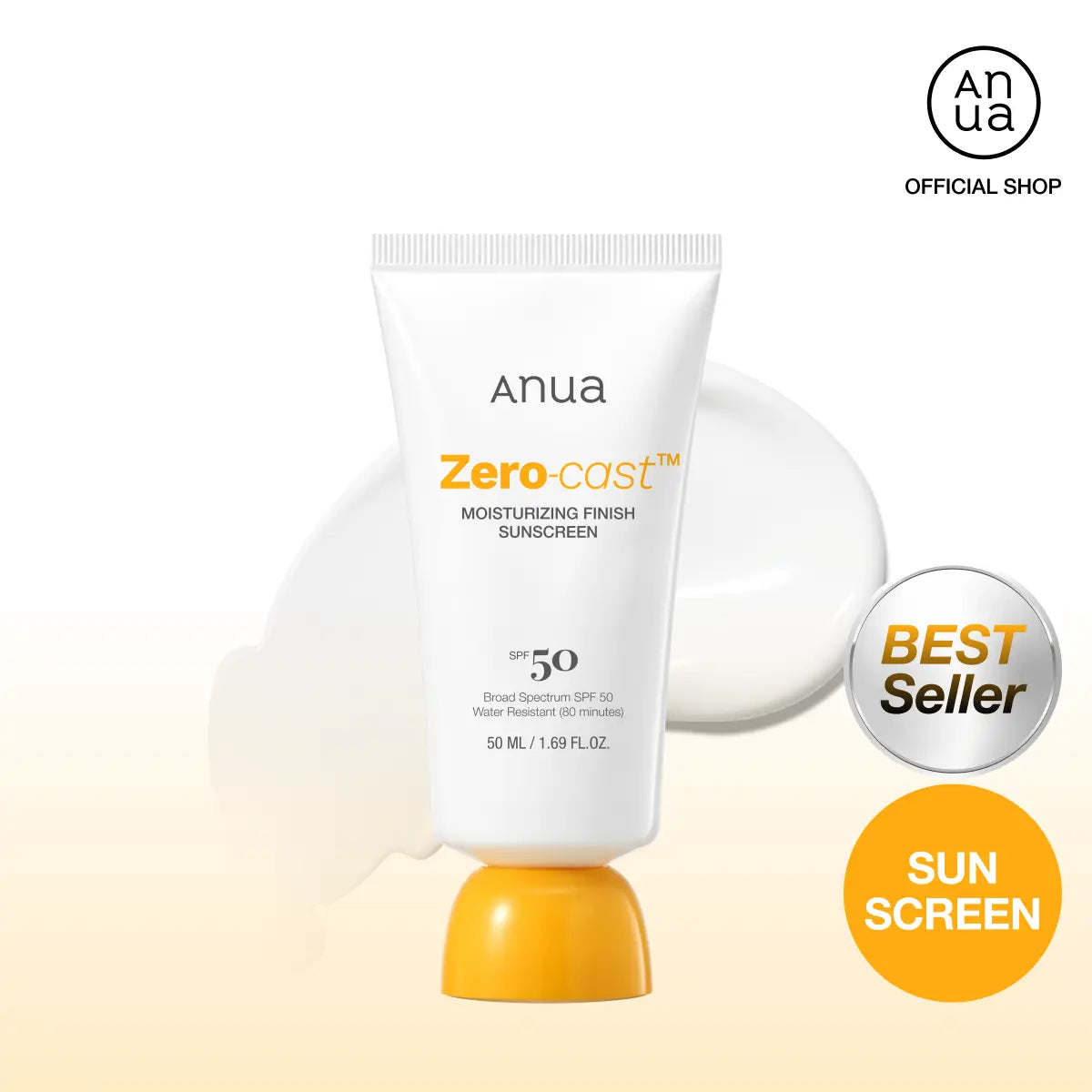 [Anua] Zero-Cast Moisturizing Finish Sunscreen (50Ml) ｜SPF 50, Korean Sunscreen, Sun Protection, Waterproof, No White Cast, Lightweight, Korean Skincare, Makeup Longevity