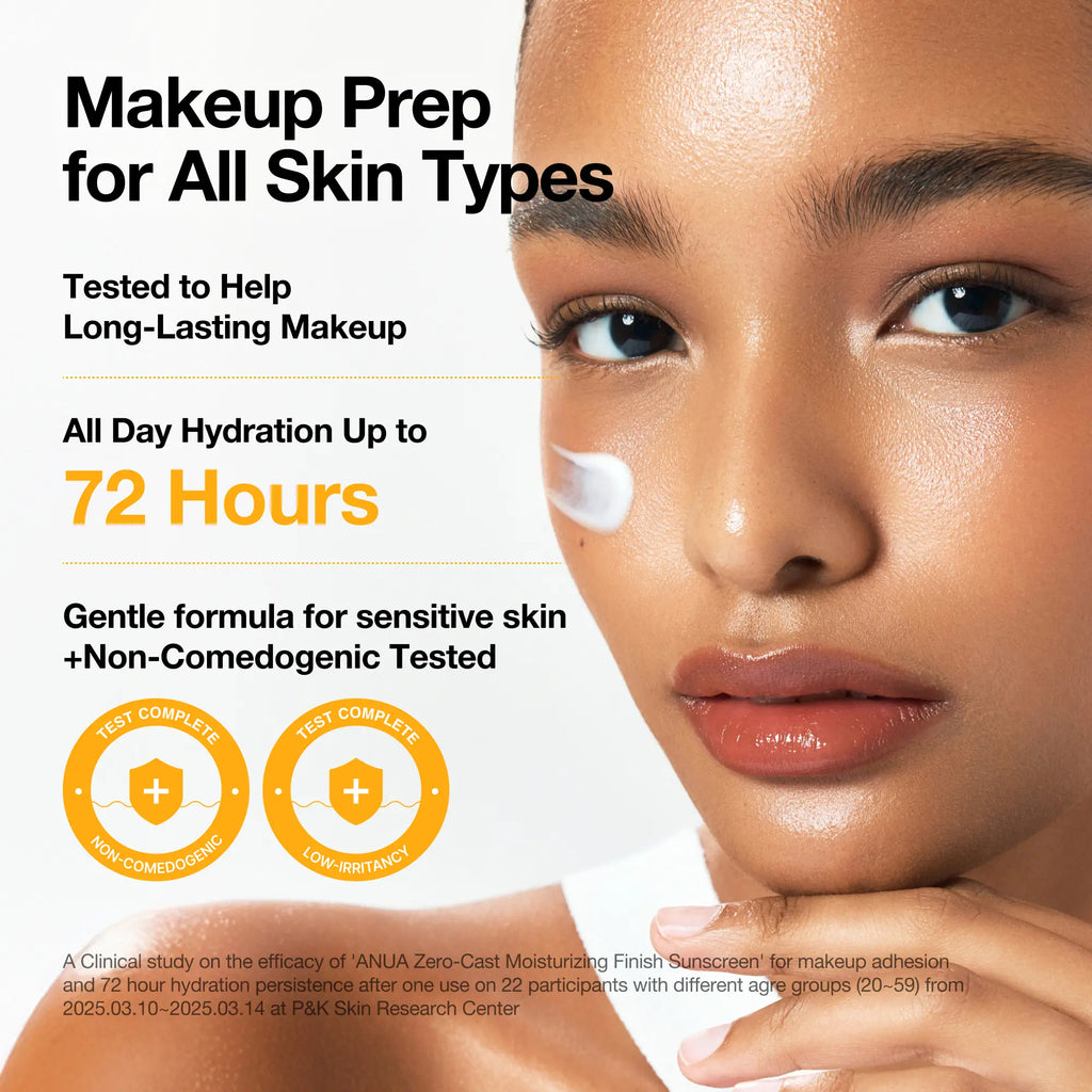 [Anua] Zero-Cast Moisturizing Finish Sunscreen (50Ml) ｜SPF 50, Korean Sunscreen, Sun Protection, Waterproof, No White Cast, Lightweight, Korean Skincare, Makeup Longevity