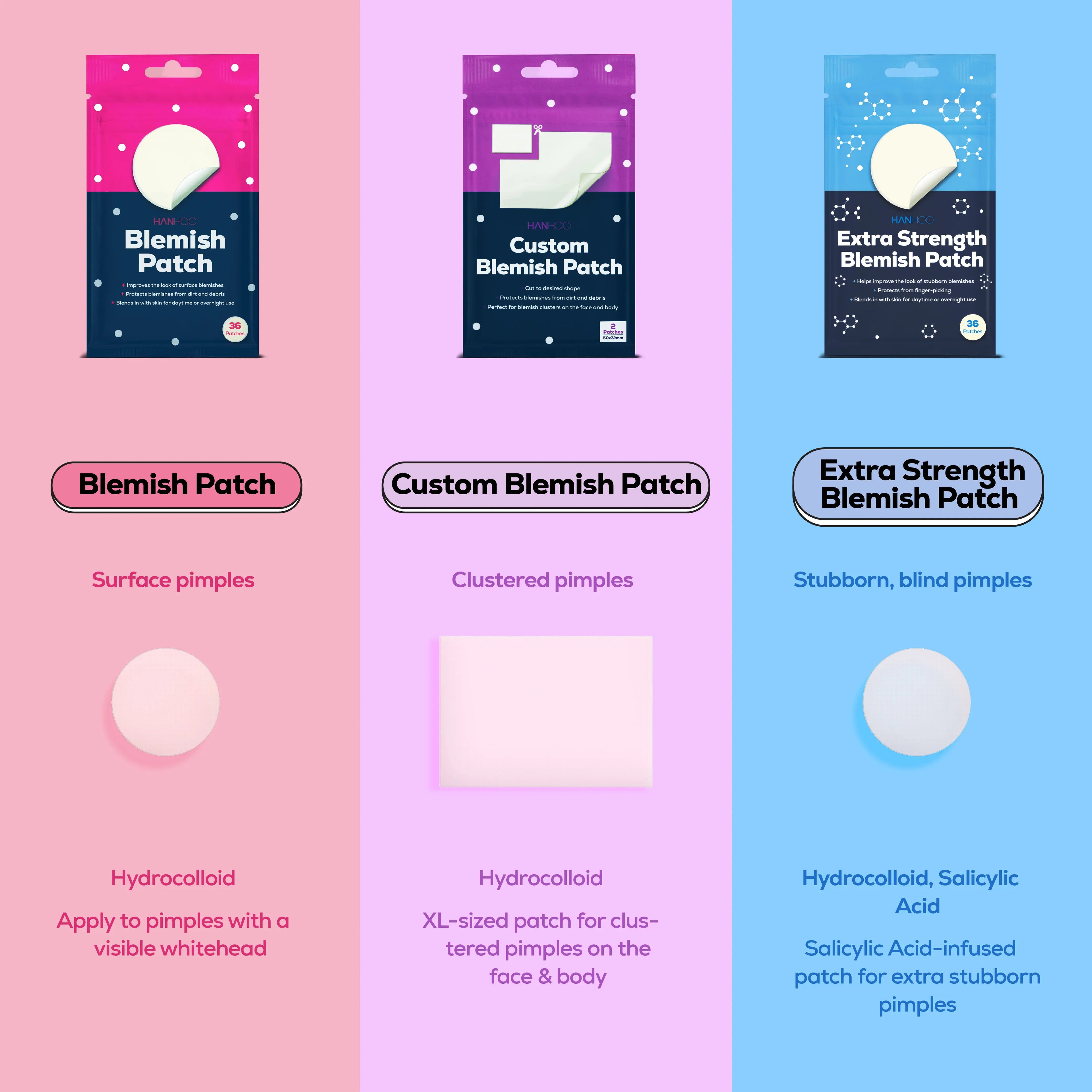 Hanhoo Hydrocolloid Blemish Patches for Acne Treatment and Skin Repair - Invisible Pimple Patches