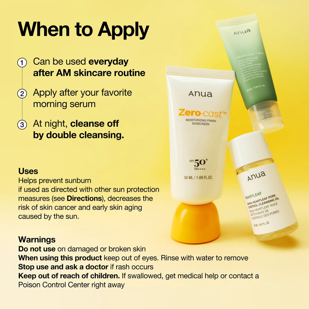 [Anua] Zero-Cast Moisturizing Finish Sunscreen (50Ml) ｜SPF 50, Korean Sunscreen, Sun Protection, Waterproof, No White Cast, Lightweight, Korean Skincare, Makeup Longevity